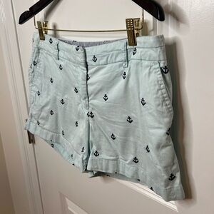 Mint and Navy Embroidered Anchor Shorts